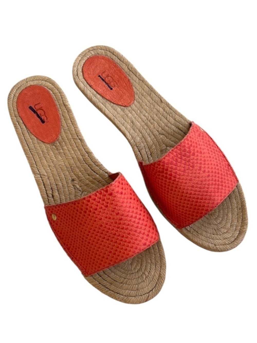 Like New UGG Leather Cherry Exotic Slide Sandals salmon Size 10